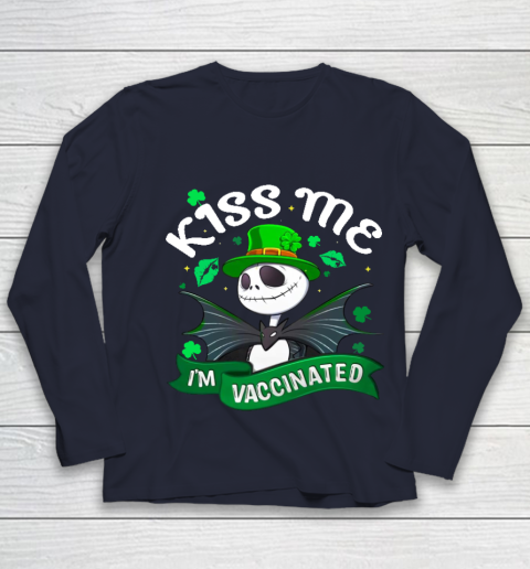Kiss Me I'm Vaccinated Patrick's Day Jack Skellington Youth Long Sleeve 2