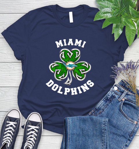 NFL Miami Dolphins Three Leaf Clover St Patrick's Day Football Sports Women's T-Shirt 14