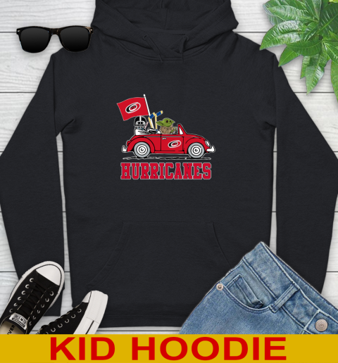 NHL Hockey Carolina Hurricanes Darth Vader Baby Yoda Driving Star Wars Shirt Youth Hoodie 2