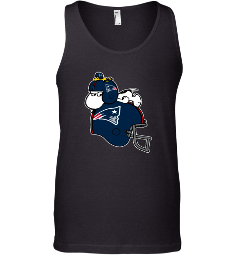 erjd snoopy and woodstock resting on new englands patriots helmet unisex tank 17 front black