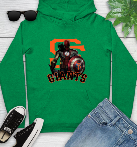MLB Captain America Thor Spider Man Hawkeye Avengers Endgame Baseball San Francisco Giants Youth Hoodie 7