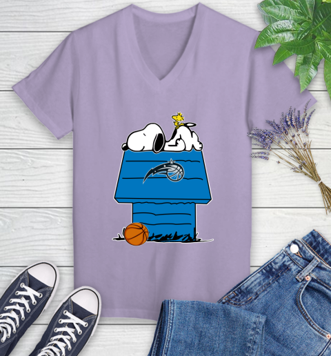 Orlando Magic NBA Basketball Snoopy Woodstock The Peanuts Movie Women's V-Neck T-Shirt 14