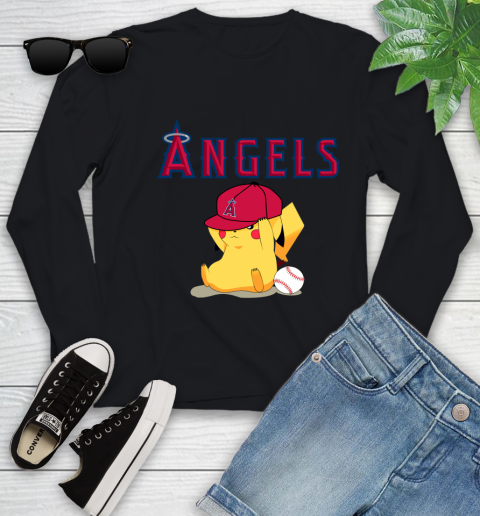 MLB Pikachu Baseball Sports Los Angeles Angels Youth Long Sleeve 2