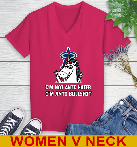 Los Angeles Angels MLB Baseball Unicorn I'm Not Anti Hater I'm Anti Bullshit (1) Women's V-Neck T-Shirt 10