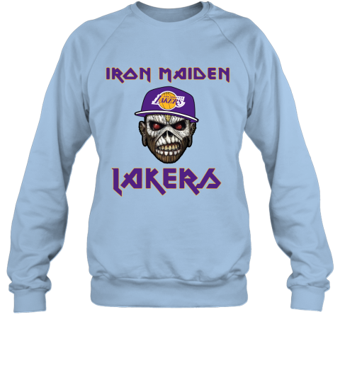 ieov nba los angeles lakers iron maiden rock band music basketball sweatshirt 35 front light blue