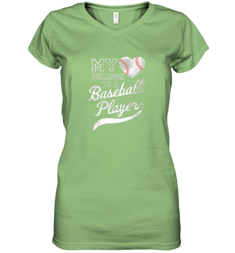 rkr4 baseball player wife or girlfriend heart women v neck t shirt 39 front lime