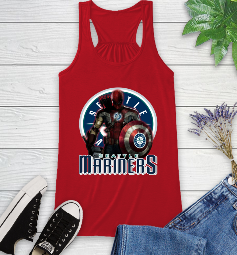 MLB Captain America Thor Spider Man Hawkeye Avengers Endgame Baseball Seattle Mariners Racerback Tank 6