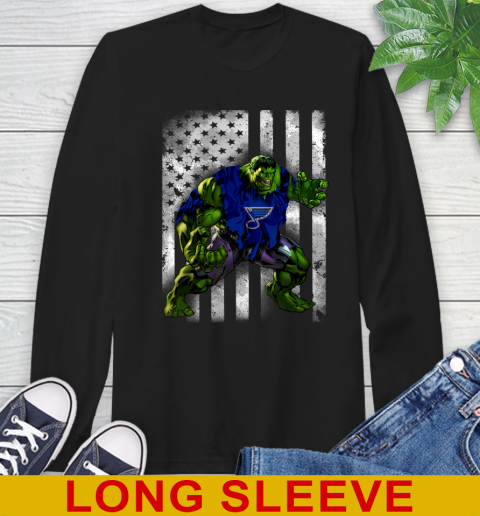 St.Louis Blues Hulk Marvel Avengers NHL Hockey American Flag Long Sleeve T-Shirt