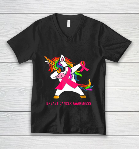 Inspirational Breast Cancer Awareness Unicorn V-Neck T-Shirt