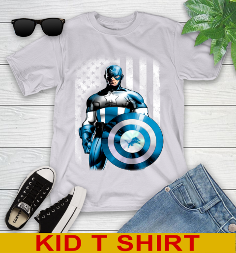 Detroit Lions NFL Football Captain America Marvel Avengers American Flag Shirt Youth T-Shirt 4