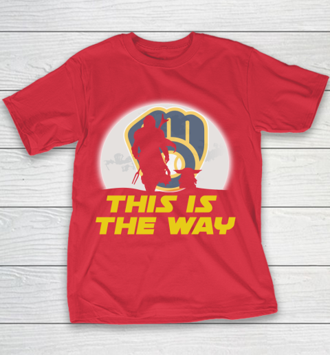 Milwaukee Brewers MLB Baseball Star Wars Yoda And Mandalorian This Is The Way Youth T-Shirt 7