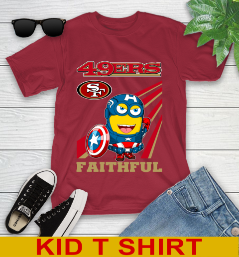 NFL Football San Francisco 49ers Captain America Marvel Avengers Minion Faithful Shirt Youth T-Shirt 12