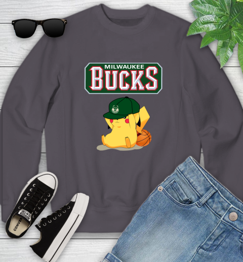NBA Pikachu Basketball Sports Milwaukee Bucks Youth Sweatshirt 6