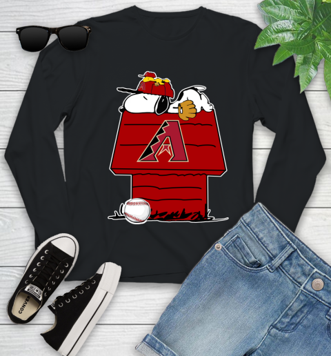 MLB Arizona Diamondbacks Snoopy Woodstock The Peanuts Movie Baseball T Shirt Youth Long Sleeve 2