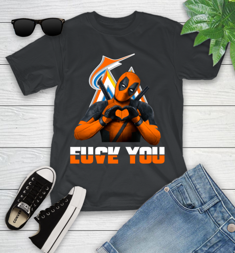 MLB Miami Marlins Deadpool Love You Fuck You Baseball Sports Youth T-Shirt