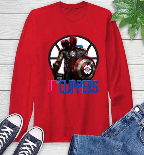 LA Clippers NBA Basketball Captain America Thor Spider Man Hawkeye Avengers Long Sleeve T-Shirt 10