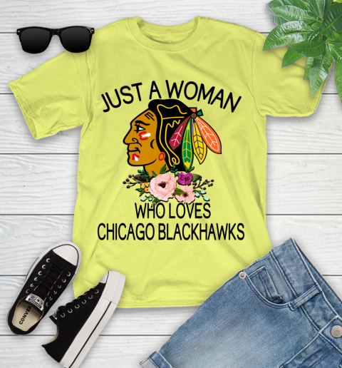 NHL Just A Woman Who Loves Chicago Blackhawks Hockey Sports Youth T-Shirt 5