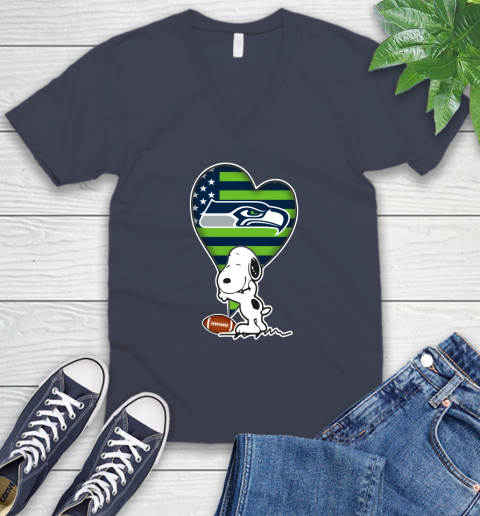 Seattle Seahawks NFL Football The Peanuts Movie Adorable Snoopy V-Neck T-Shirt 9