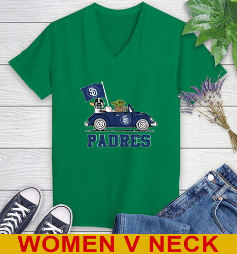 MLB Baseball San Diego Padres Darth Vader Baby Yoda Driving Star Wars Shirt Women's V-Neck T-Shirt 6