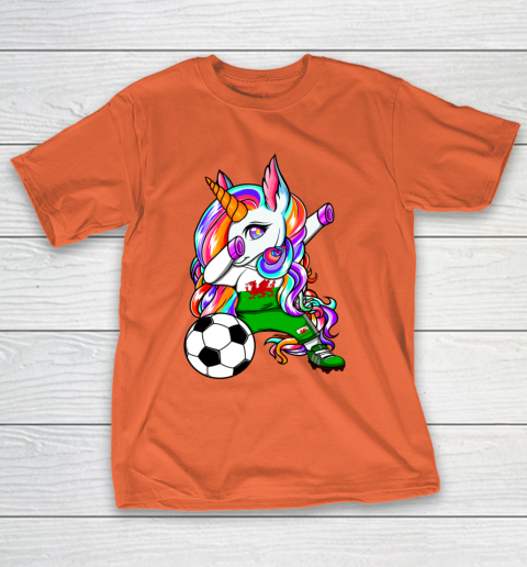 Dabbing Unicorn Wales Soccer Fan Jersey Welsh Football Lover T-Shirt 17