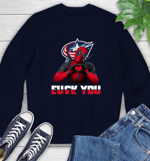 NHL Columbus Blue Jackets Deadpool Love You Fuck You Hockey Sports Sweatshirt 2