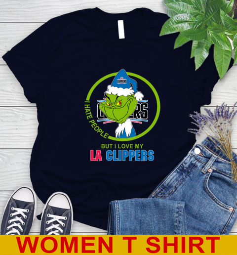 LA Clippers NBA Christmas Grinch I Hate People But I Love My Favorite Basketball Team Women's T-Shirt 3