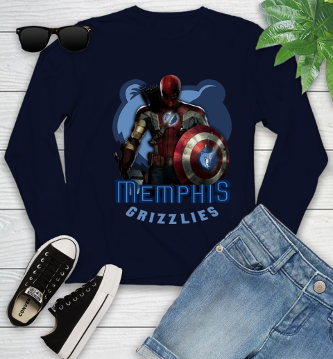 Memphis Grizzlies NBA Basketball Captain America Thor Spider Man Hawkeye Avengers Youth Long Sleeve 3