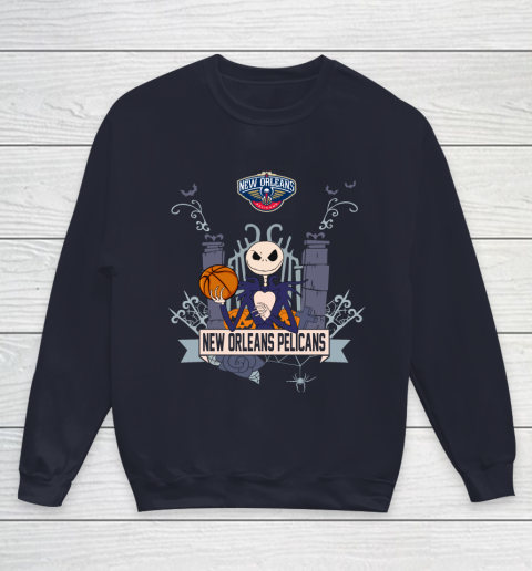 NBA New Orleans Pelicans Basketball Jack Skellington Halloween Youth Sweatshirt 2