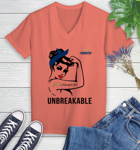 NFL San Diego Chargers Girl Unbreakable Football Sports Women's V-Neck T-Shirt 3