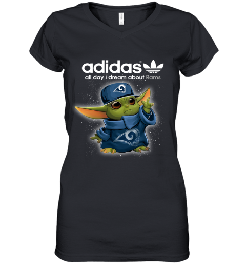 Baby Yoda Adidas All Day I Dream About Los Angeles Rams Women's V-Neck T-Shirt