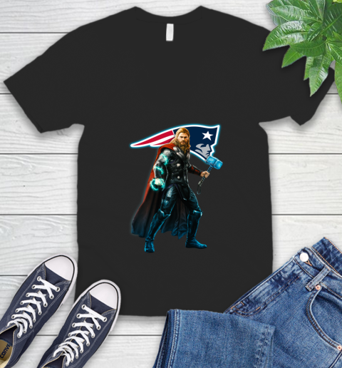 NFL Thor Avengers Endgame Football New England Patriots V-Neck T-Shirt 2