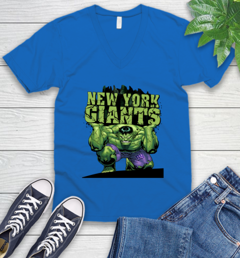 New York Giants NFL Football Incredible Hulk Marvel Avengers Sports V-Neck T-Shirt 6