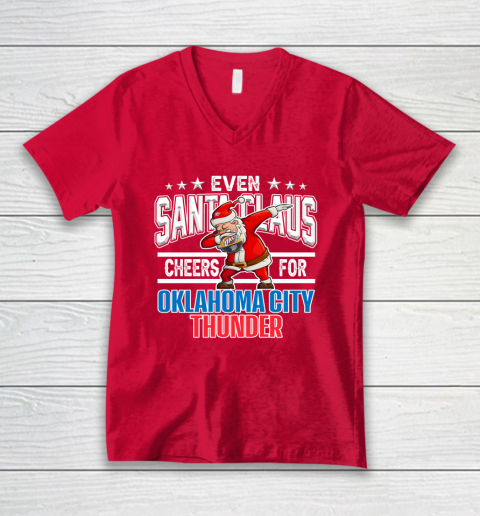 Oklahoma City Thunder Even Santa Claus Cheers For Christmas NBA V-Neck T-Shirt 6
