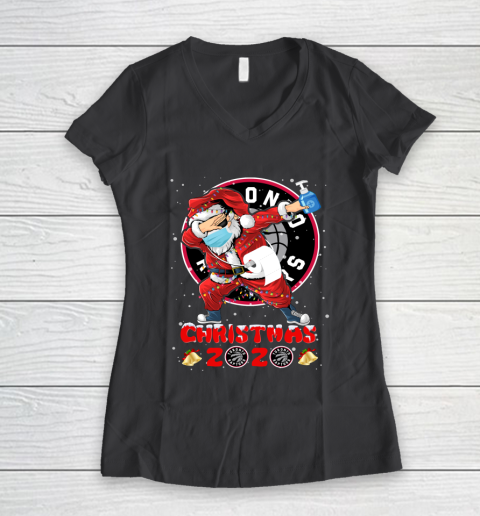 Toronto Raptors Funny Santa Claus Dabbing Christmas 2020 NBA Women's V-Neck T-Shirt 6