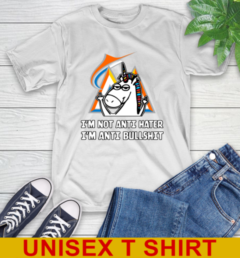 Miami Marlins MLB Baseball Unicorn I'm Not Anti Hater I'm Anti Bullshit T-Shirt