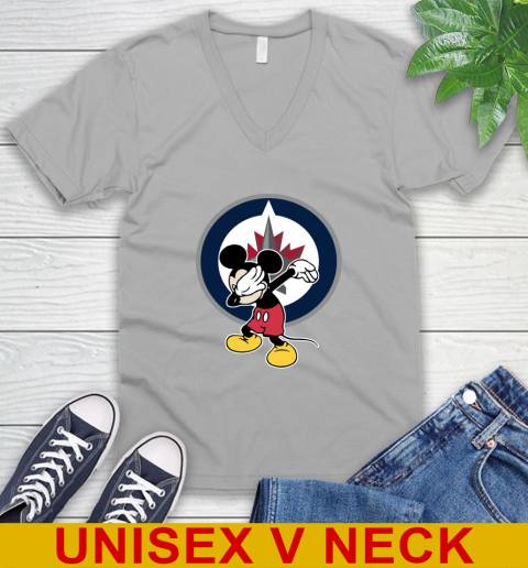Winnipeg Jets NHL Hockey Dabbing Mickey Disney Sports V-Neck T-Shirt 4