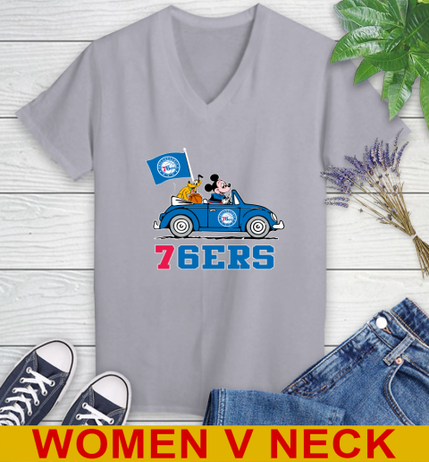 NBA Basketball Philadelphia 76ers Pluto Mickey Driving Disney Shirt Women's V-Neck T-Shirt 5