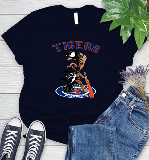 MLB Detroit Tigers Baseball Venom Groot Guardians Of The Galaxy Women's T-Shirt 3