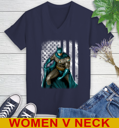 Miami Dolphins NFL Football Batman DC American Flag Shirt Women's V-Neck T-Shirt 12