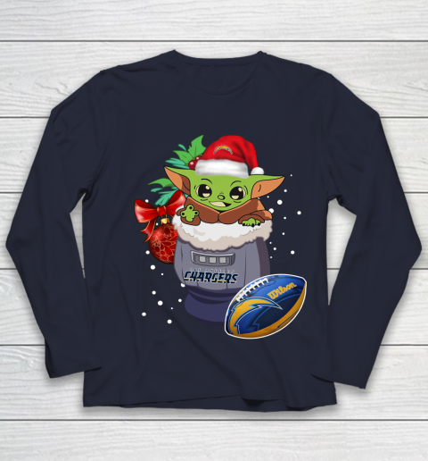 Los Angeles Chargers Christmas Baby Yoda Star Wars Funny Happy NFL Youth Long Sleeve 3