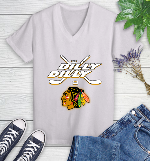 NHL Chicago Blackhawks Dilly Dilly Hockey Sports Women's V-Neck T-Shirt