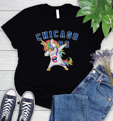 Chicago Cubs MLB Baseball Funny Unicorn Dabbing Sports Women's T-Shirt 2