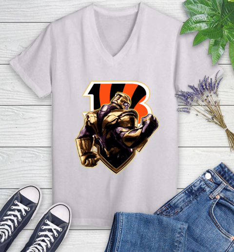 NFL Thanos Avengers Endgame Football Sports Cincinnati Bengals Women's V-Neck T-Shirt