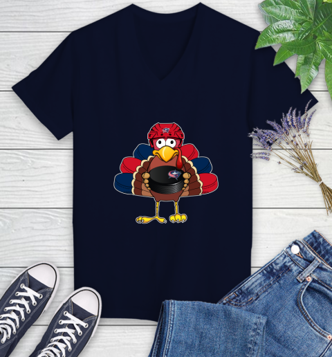 Columbus Blue Jackets Turkey Thanksgiving Day Women's V-Neck T-Shirt 3