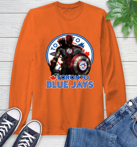 MLB Captain America Thor Spider Man Hawkeye Avengers Endgame Baseball Toronto Blue Jays Long Sleeve T-Shirt 5