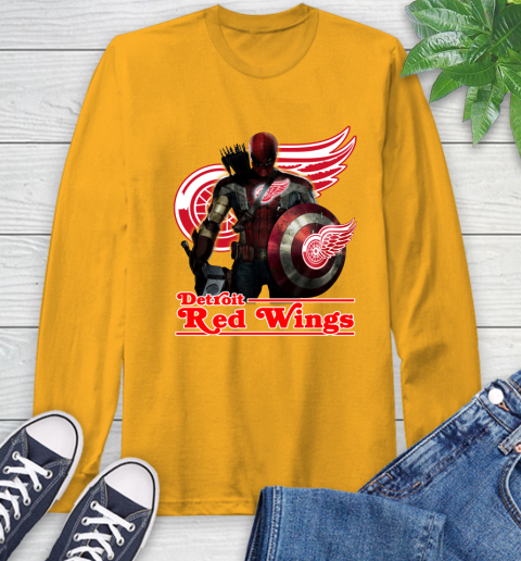 NHL Captain America Thor Spider Man Hawkeye Avengers Endgame Hockey Detroit Red Wings Long Sleeve T-Shirt 3