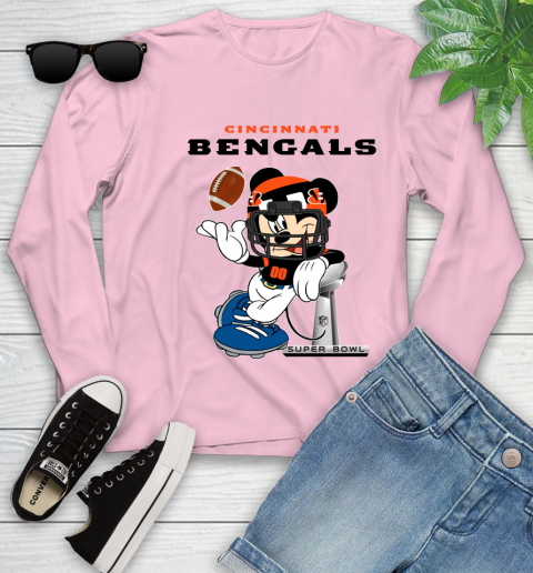 NFL Cincinnati Bengals Mickey Mouse Disney Super Bowl Football T Shirt Youth Long Sleeve 10