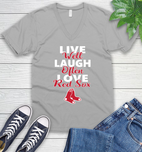 MLB Baseball Boston Red Sox Live Well Laugh Often Love Shirt V-Neck T-Shirt 3