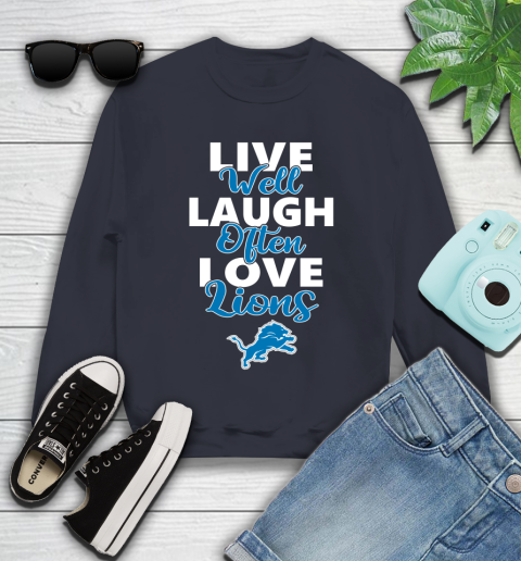 NFL Football Detroit Lions Live Well Laugh Often Love Shirt Youth Sweatshirt 2