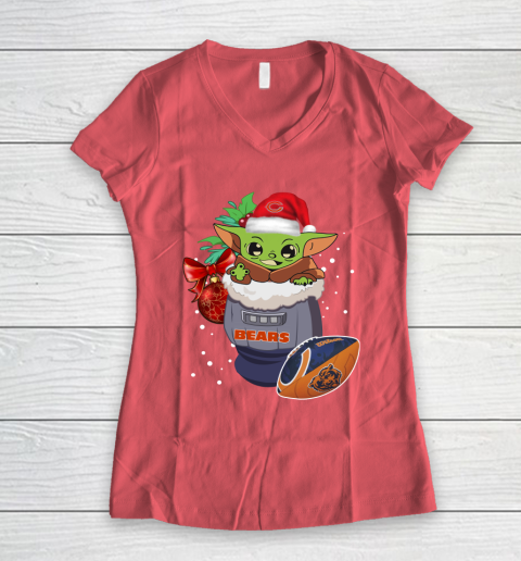 Chicago Bears Christmas Baby Yoda Star Wars Funny Happy NFL Women's V-Neck T-Shirt 6